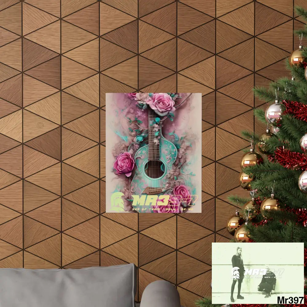 MR39-7 A guitar with pink roses and guitar Matte Vertical Posters Poster
