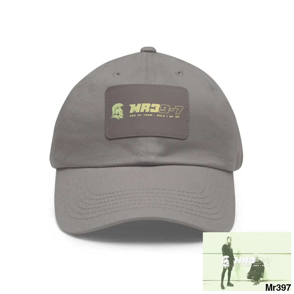MR39-7 Dad Hat with Leather Patch (Rectangle) Grey / Grey patch / Rectangle / One size Hats