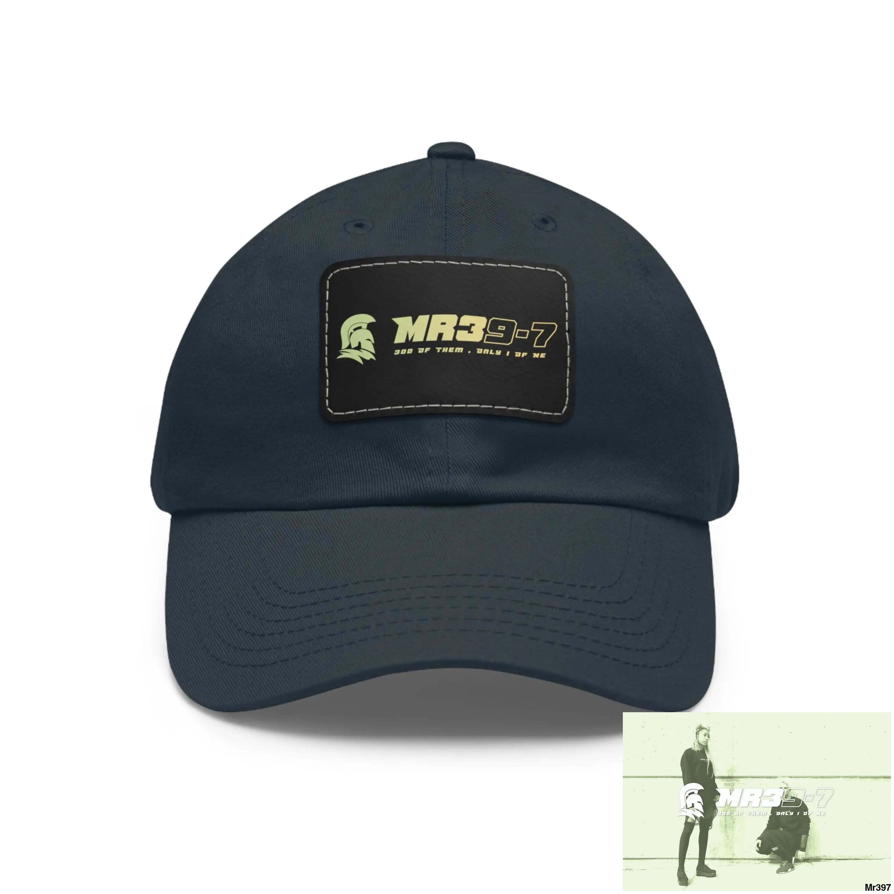 MR39-7 Dad Hat with Leather Patch (Rectangle) Navy / Black patch / Rectangle / One size Hats