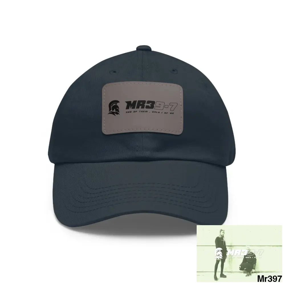 MR39-7 Dad Hat with Leather Patch (Rectangle) Navy / Grey patch / Rectangle / One size Hats