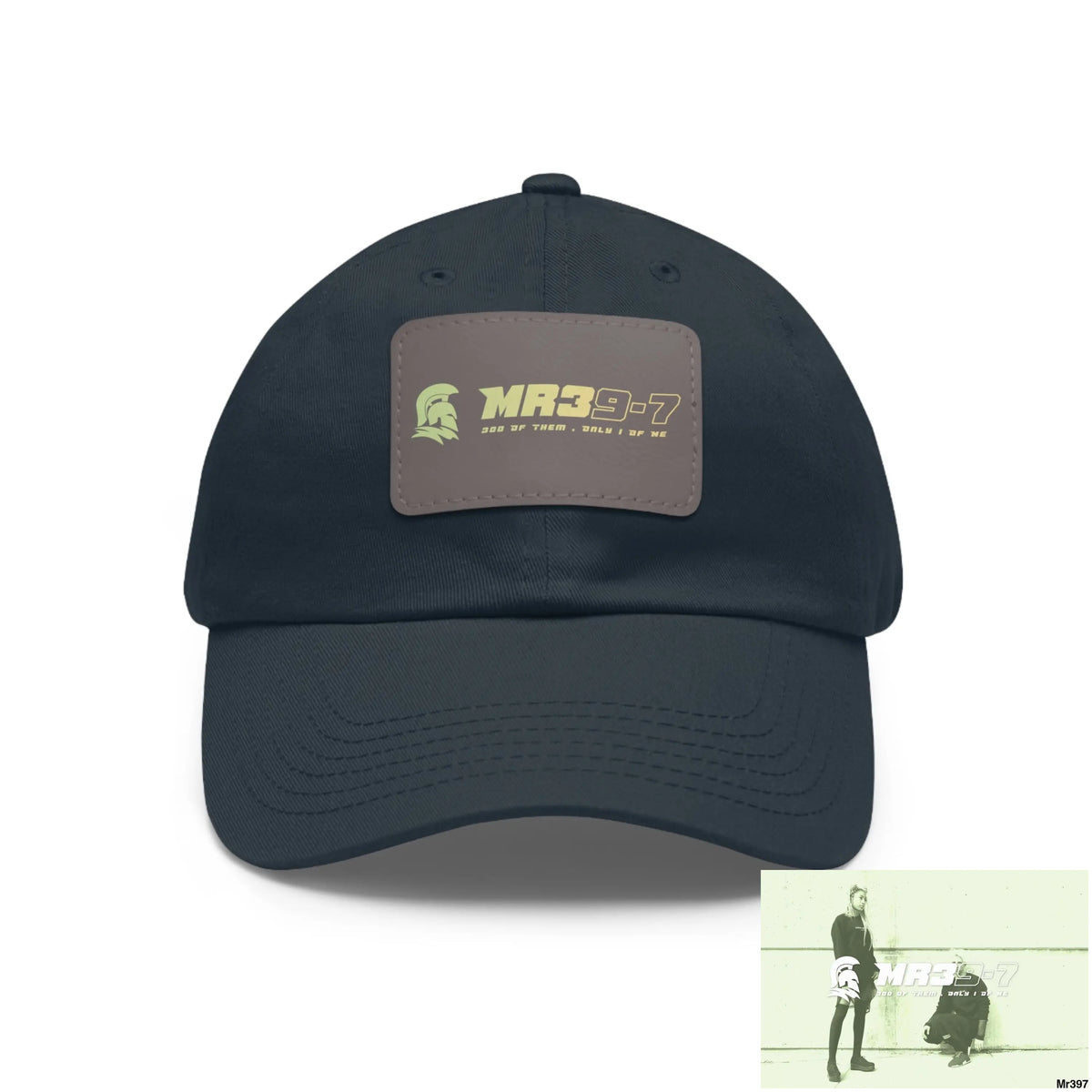 MR39-7 Dad Hat with Leather Patch (Rectangle) Navy / Grey patch / Rectangle / One size Hats