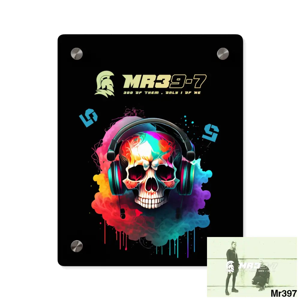 MR39-7 E + 5 Colourful Skull Headphones Acrylic Wall Art Panels 8″ x 10″ (Vertical) / 0.25’’ Home Decor