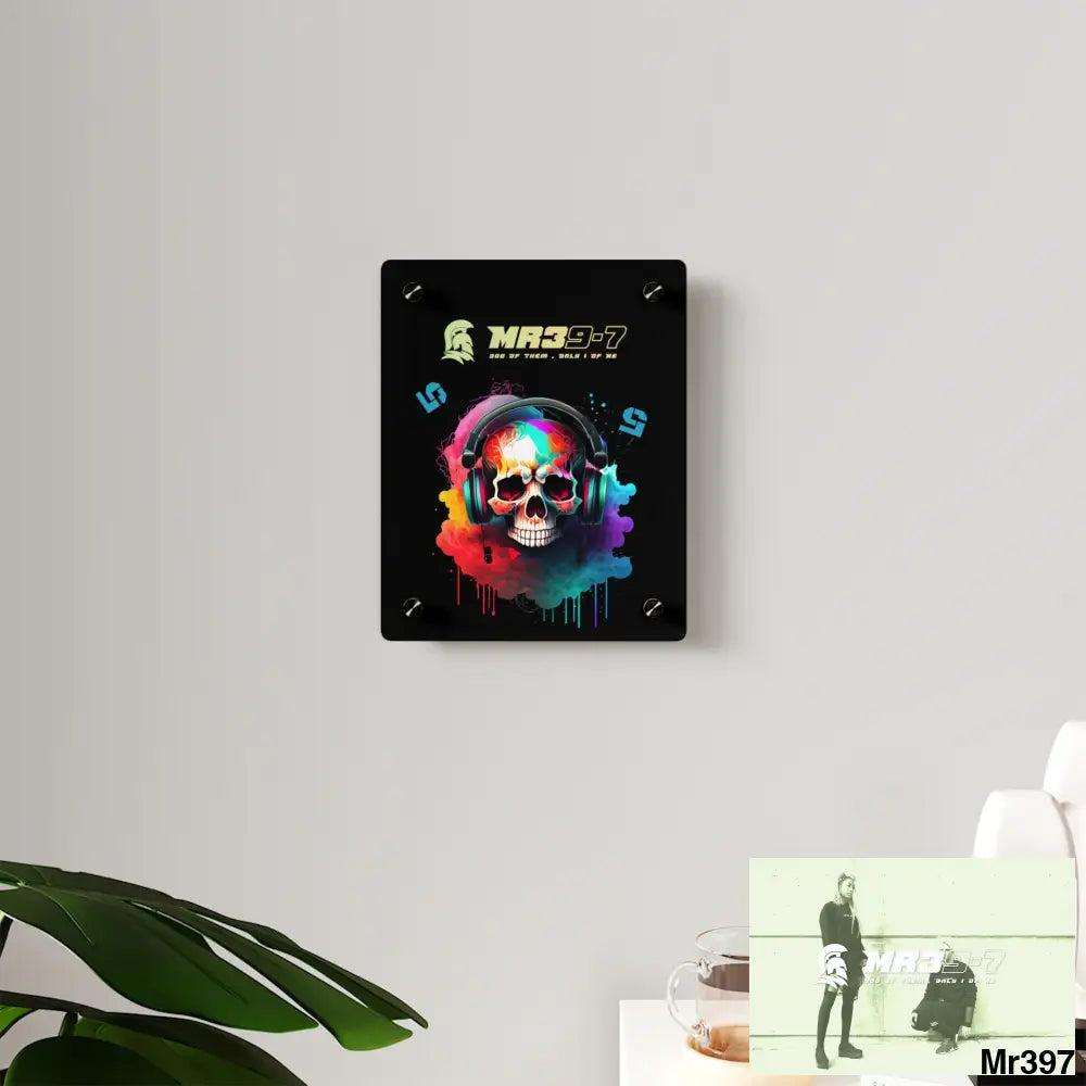 MR39-7 E + 5 Colourful Skull Headphones Acrylic Wall Art Panels Home Decor