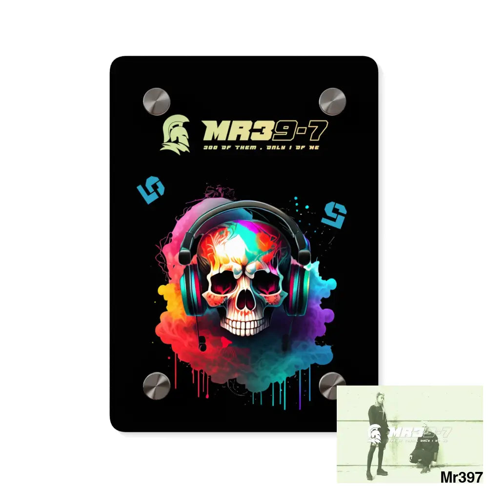 MR39-7 E + 5 Colourful Skull Headphones Acrylic Wall Art Panels 5’’ x 7’’ (Vertical) / 0.25’’ Home Decor