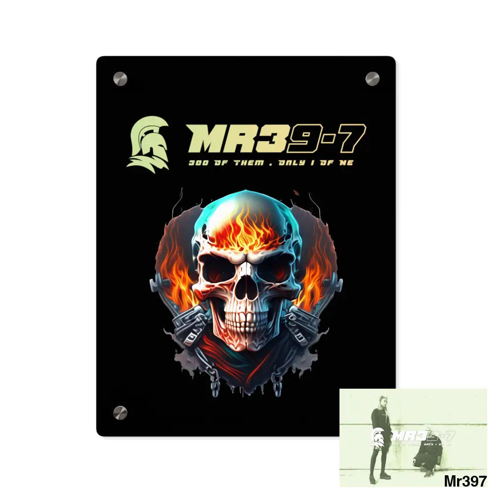 MR39-7 Flame Biker Skull Graphic Acrylic Wall Art Panels 11″ x 14″ (Vertical) / 0.25’’ Home Decor