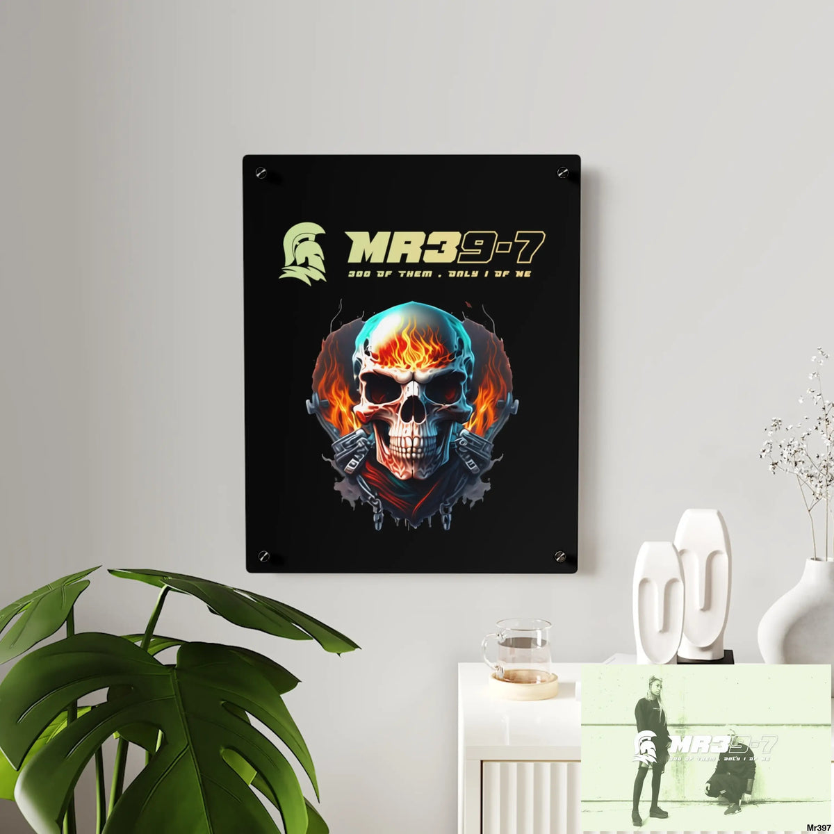 MR39-7 Flame Biker Skull Graphic Acrylic Wall Art Panels Home Decor