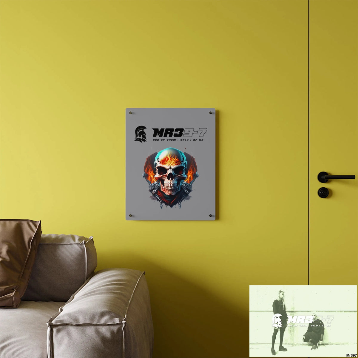 MR39-7 Flame Biker Skull Graphic Acrylic Wall Art Panels Home Decor