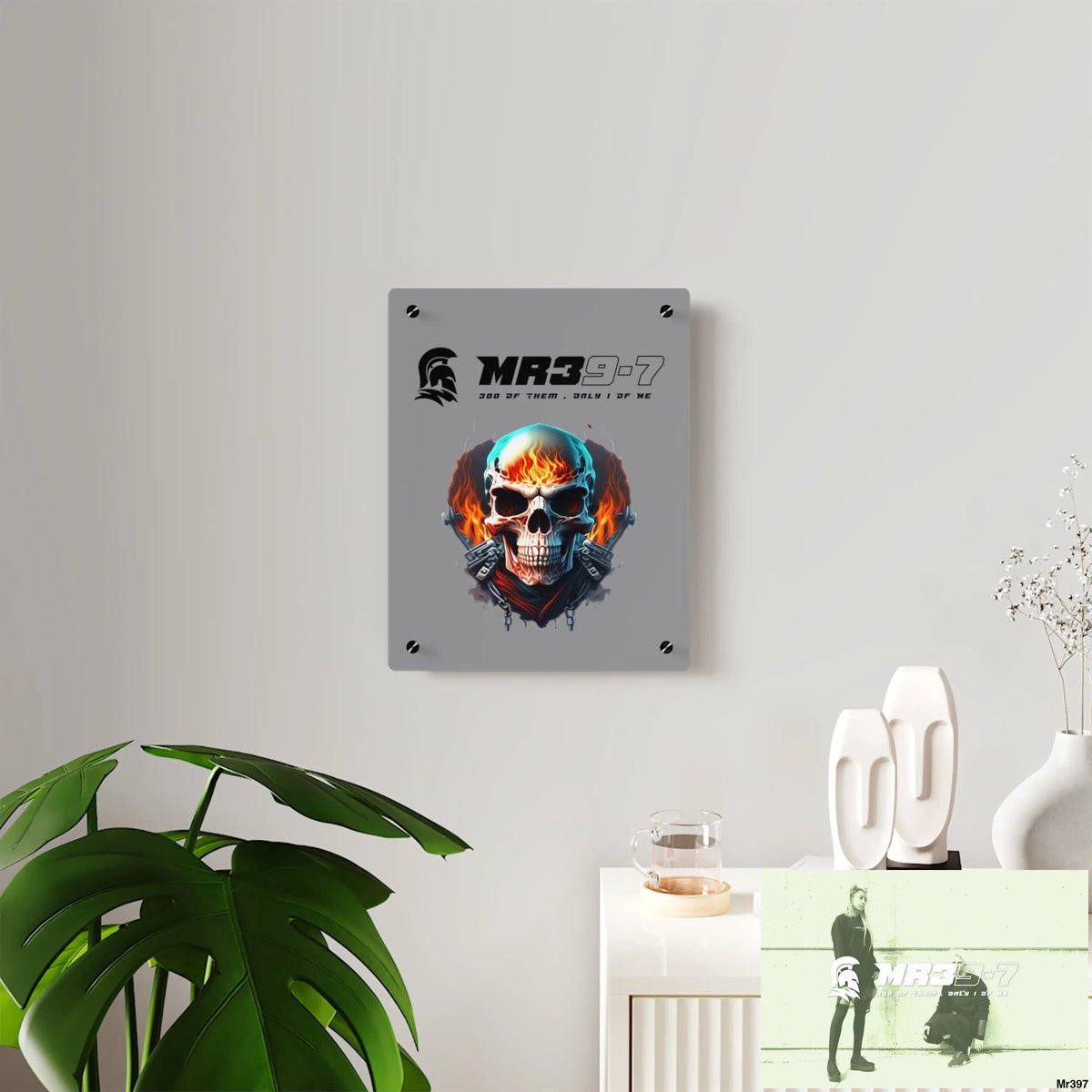 MR39-7 Flame Biker Skull Graphic Acrylic Wall Art Panels Home Decor