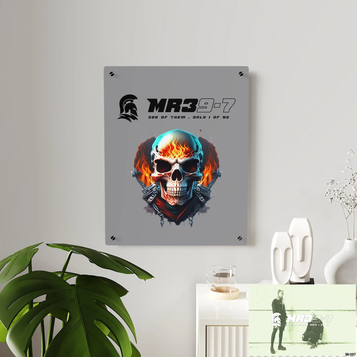 MR39-7 Flame Biker Skull Graphic Acrylic Wall Art Panels Home Decor