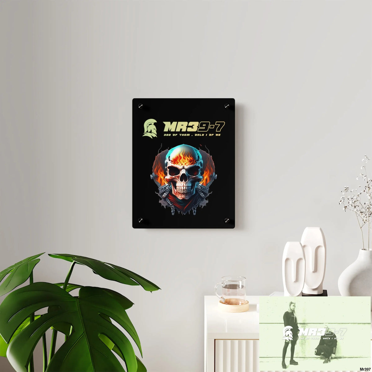 MR39-7 Flame Biker Skull Graphic Acrylic Wall Art Panels Home Decor