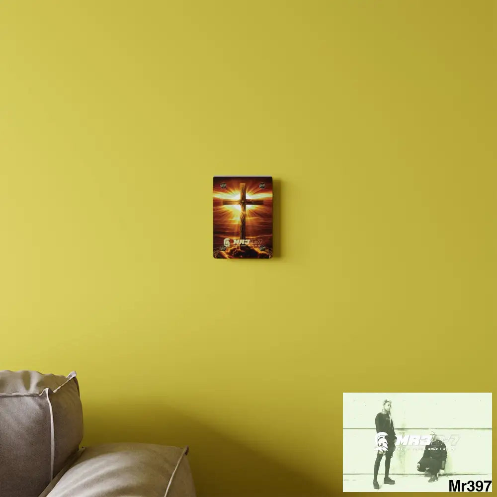 Mr39-7 Golden Sunrise Old Rugged Cross Celestial Ambient Faith Hyper Realistic Acrylic Wall Art Panels Home Decor