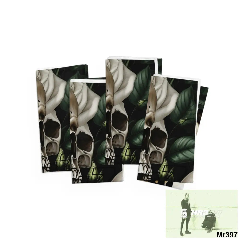 MR39-7 Gothic Skulls & Roses Napkins 4-piece set / White / 19’’ × 19’’ Accessories