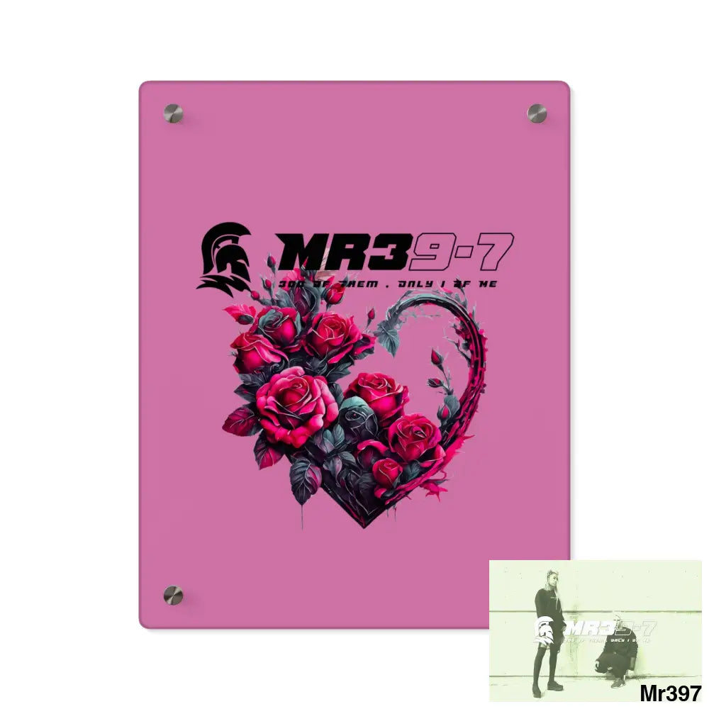 MR39-7 Heart made of Pink Roses on Black Background Acrylic Wall Art Panels 11″ x 14″ (Vertical) / 0.25’’ Home Decor