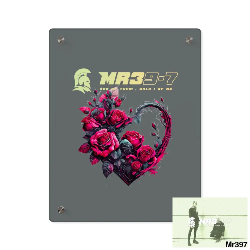 MR39-7 Heart made of Pink Roses on Black Background Acrylic Wall Art Panels 11″ x 14″ (Vertical) / 0.25’’ Home Decor