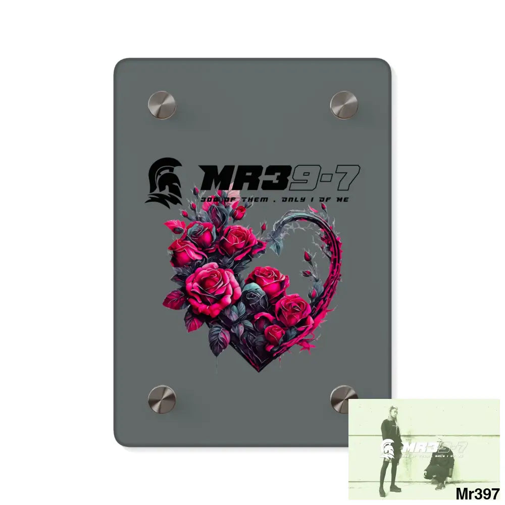 MR39-7 Heart made of Pink Roses on Black Background Acrylic Wall Art Panels 5’’ x 7’’ (Vertical) / 0.25’’ Home Decor