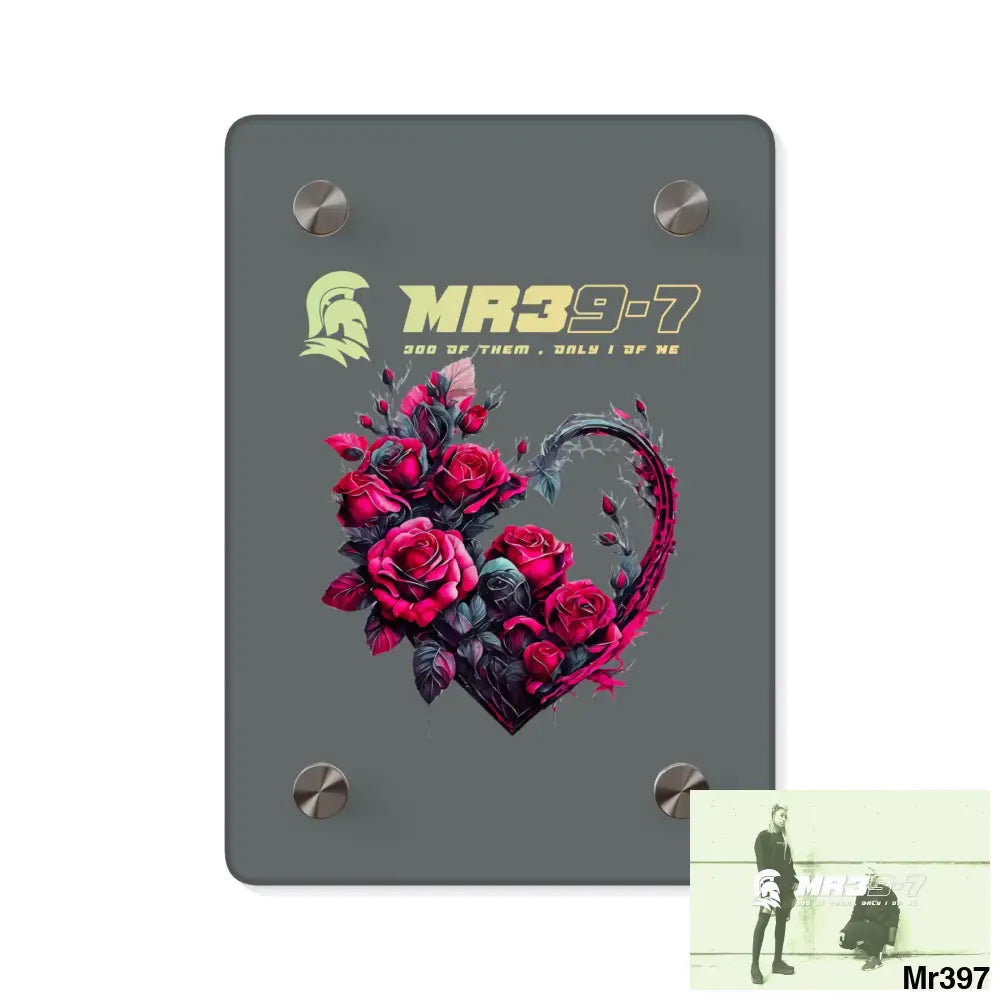 MR39-7 Heart made of Pink Roses on Black Background Acrylic Wall Art Panels 5’’ x 7’’ (Vertical) / 0.25’’ Home Decor