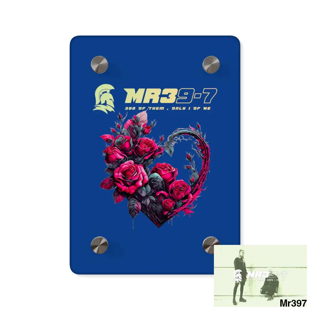 MR39-7 Heart made of Pink Roses on Black Background Acrylic Wall Art Panels 5’’ x 7’’ (Vertical) / 0.25’’ Home Decor