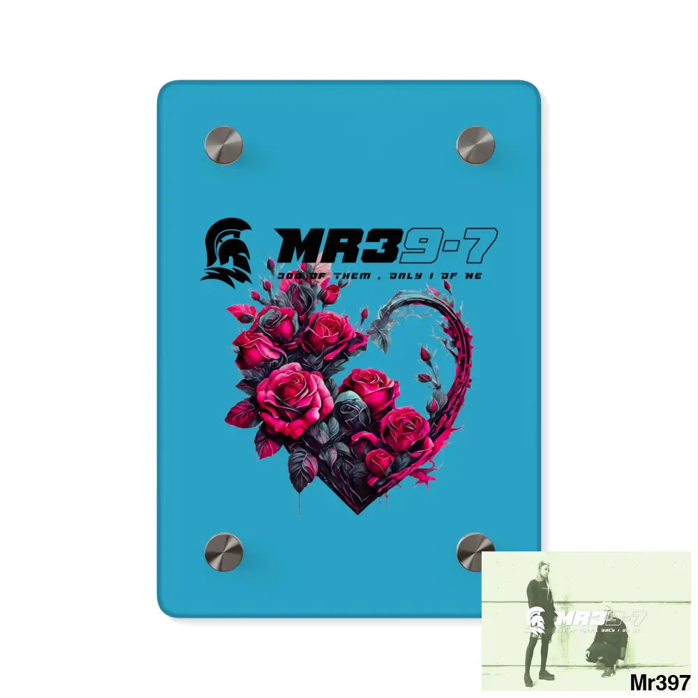 MR39-7 Heart made of Pink Roses on Black Background Acrylic Wall Art Panels 5’’ x 7’’ (Vertical) / 0.25’’ Home Decor