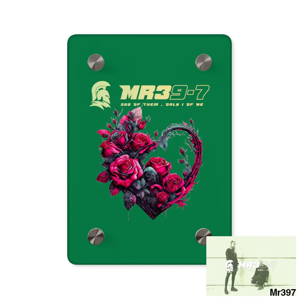 MR39-7 Heart made of Pink Roses on Black Background Acrylic Wall Art Panels 5’’ x 7’’ (Vertical) / 0.25’’ Home Decor