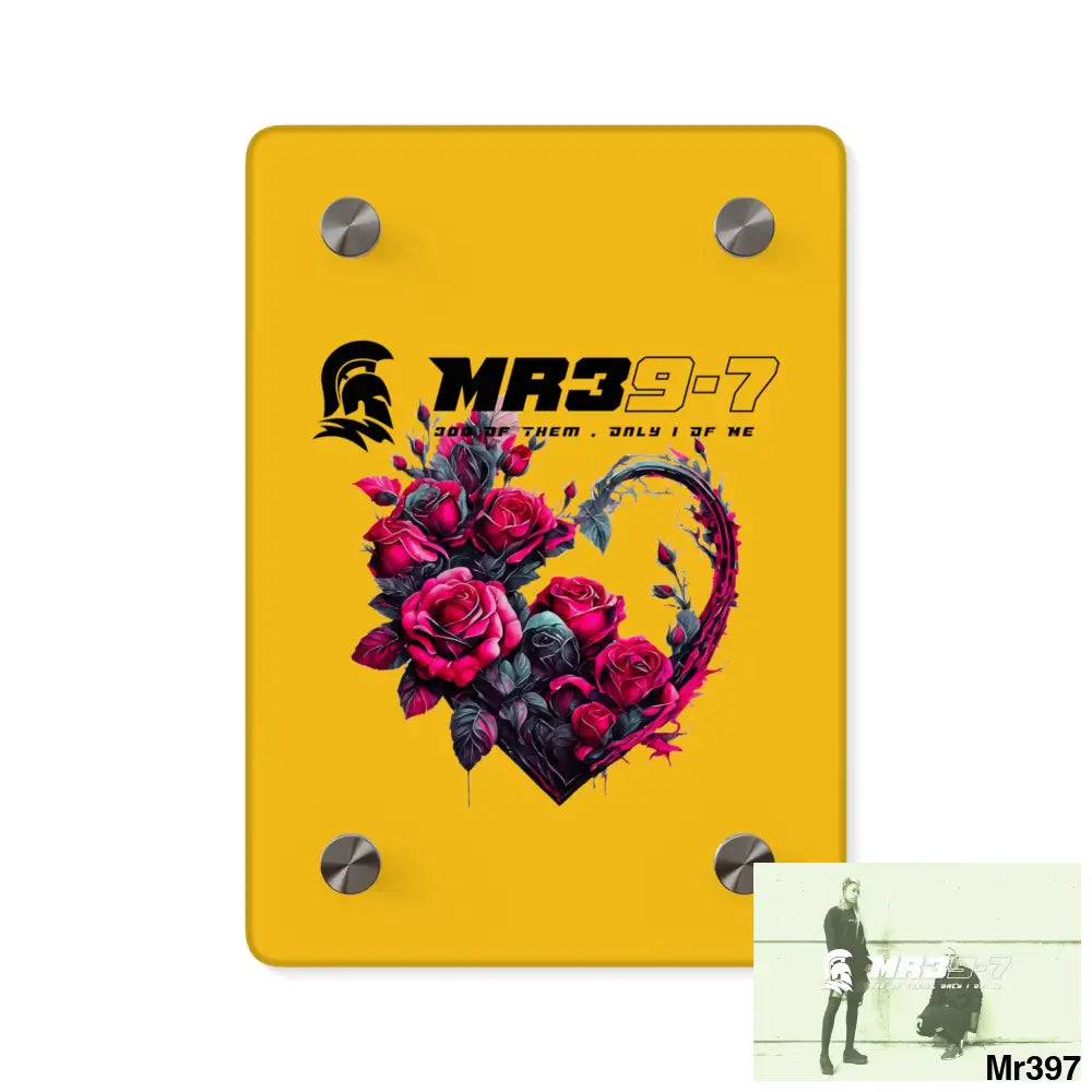 MR39-7 Heart made of Pink Roses on Black Background Acrylic Wall Art Panels 5’’ x 7’’ (Vertical) / 0.25’’ Home Decor