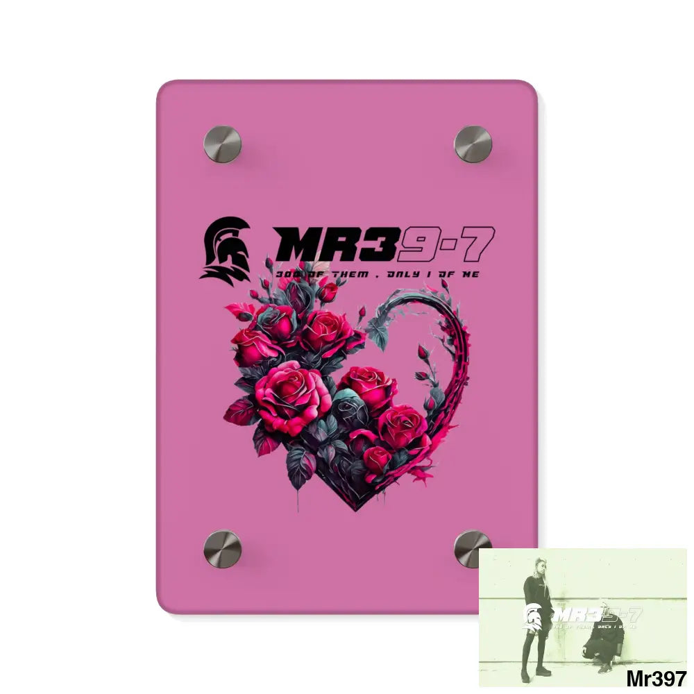 MR39-7 Heart made of Pink Roses on Black Background Acrylic Wall art Panels 5’’ x 7’’ (Vertical) / 0.25’’ Home Decor