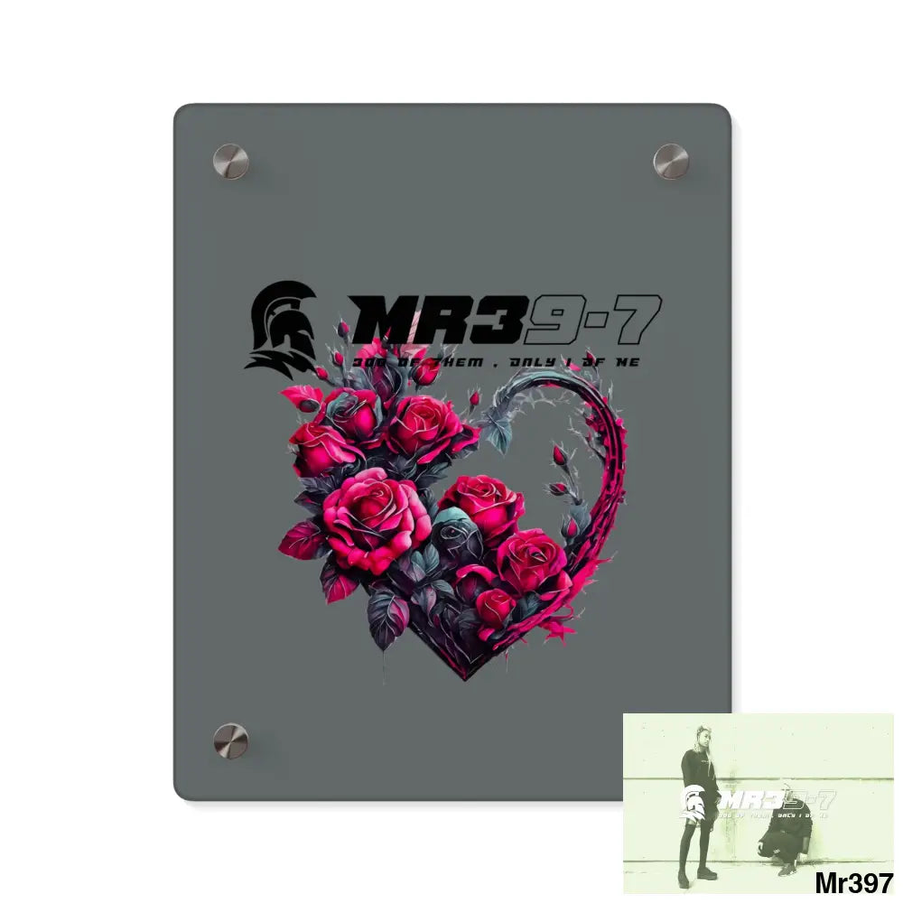MR39-7 Heart made of Pink Roses on Black Background Acrylic Wall Art Panels 8″ x 10″ (Vertical) / 0.25’’ Home Decor