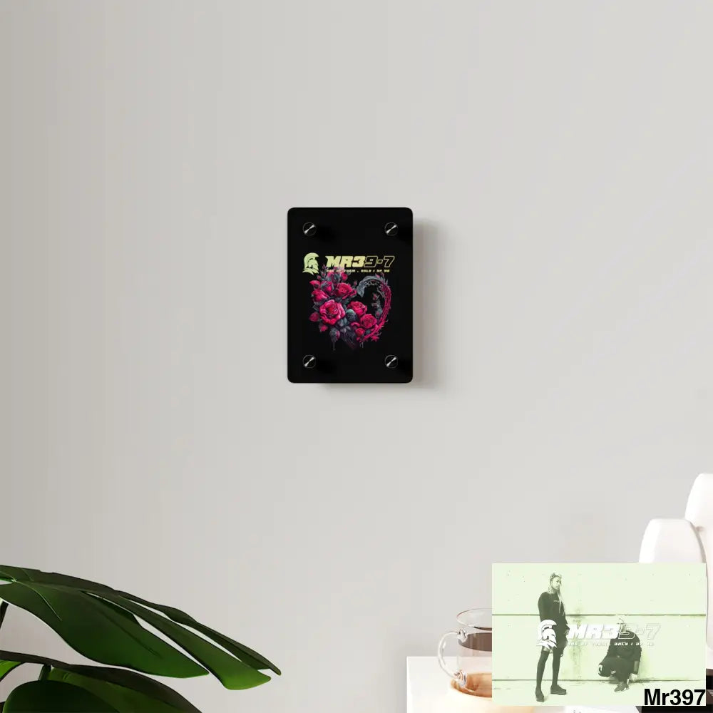 MR39-7 Heart made of Pink Roses on Black Background Acrylic Wall Art Panels Home Decor
