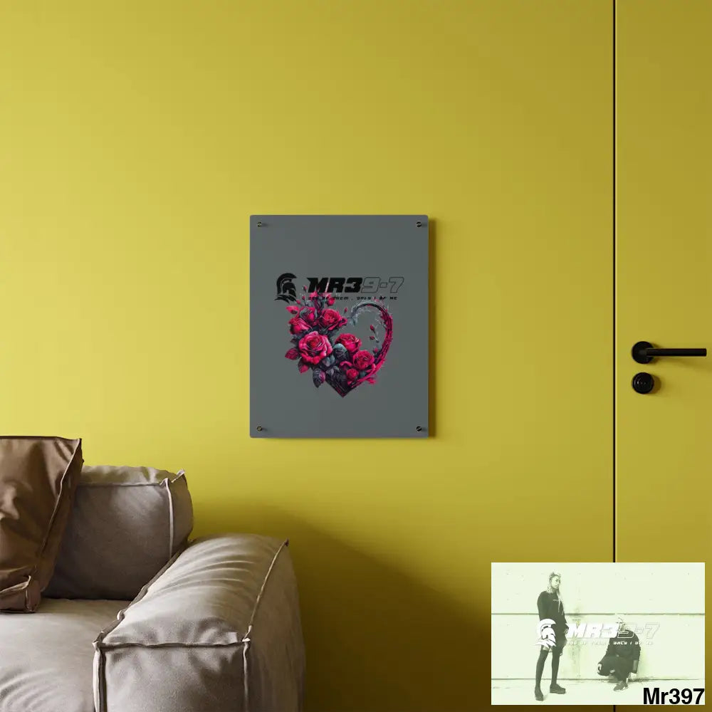 MR39-7 Heart made of Pink Roses on Black Background Acrylic Wall Art Panels Home Decor