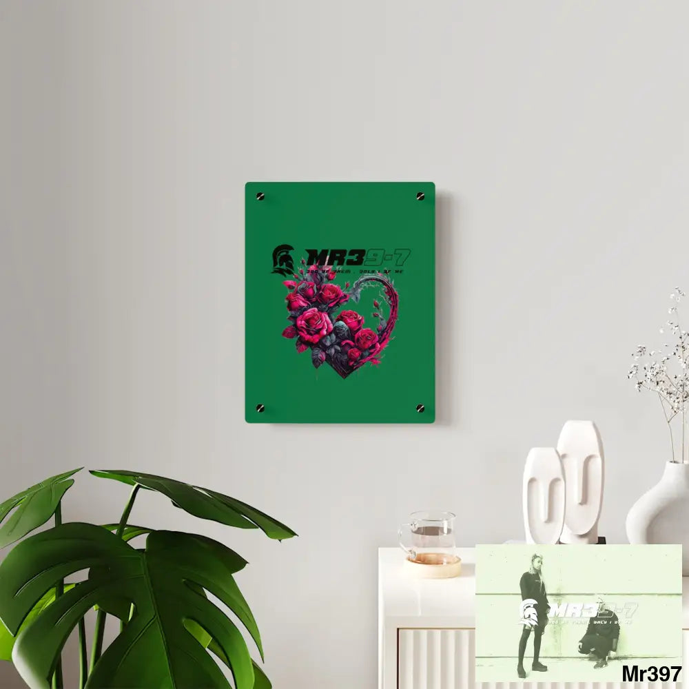MR39-7 Heart made of Pink Roses on Black Background Acrylic Wall Art Panels Home Decor