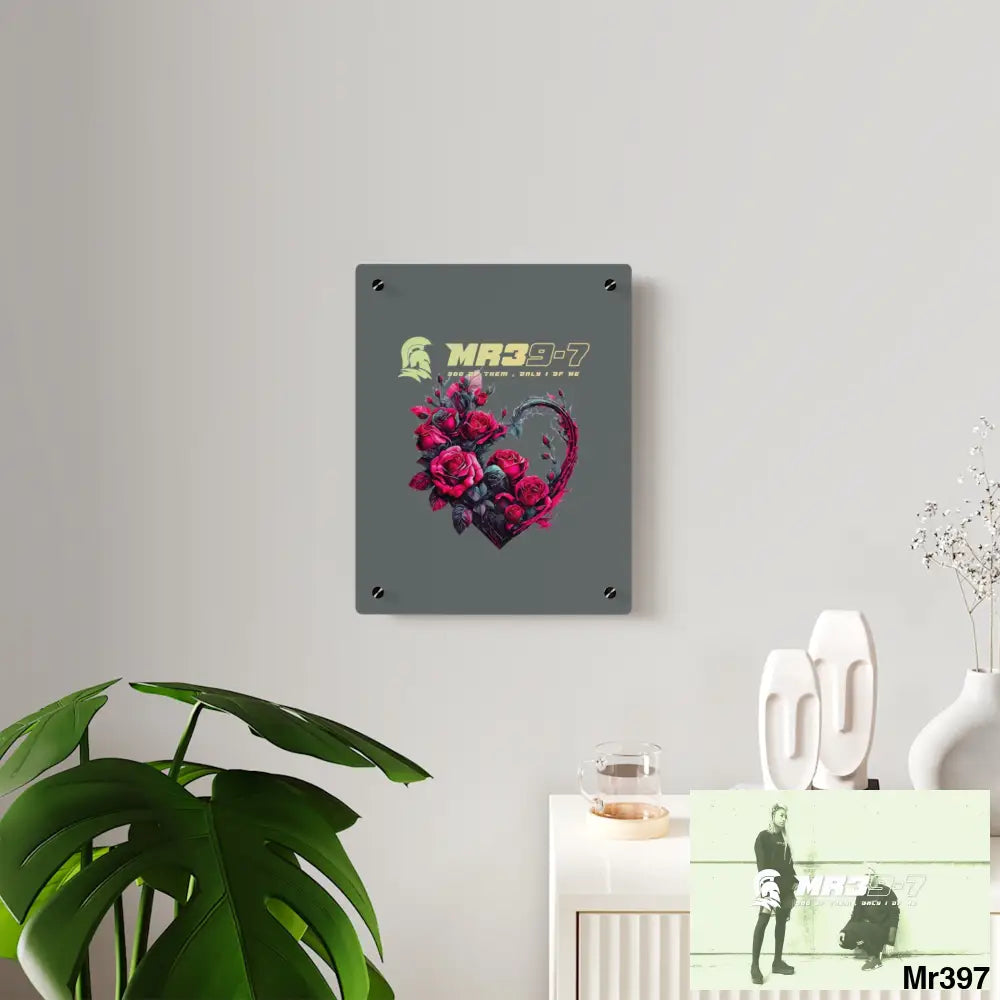 MR39-7 Heart made of Pink Roses on Black Background Acrylic Wall Art Panels Home Decor