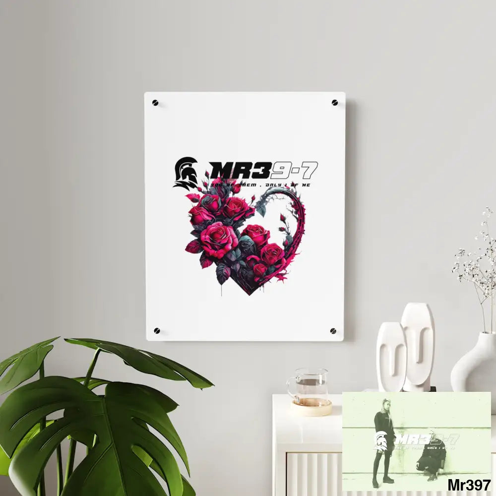 MR39-7 Heart made of Pink Roses on Black Background Acrylic Wall Art Panels Home Decor