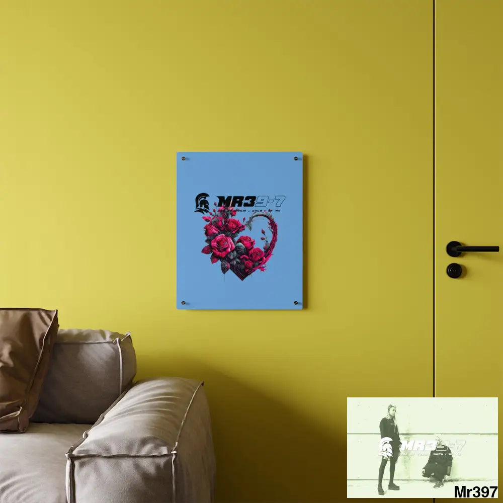 MR39-7 Heart made of Pink Roses on Black Background Acrylic Wall Art Panels Home Decor