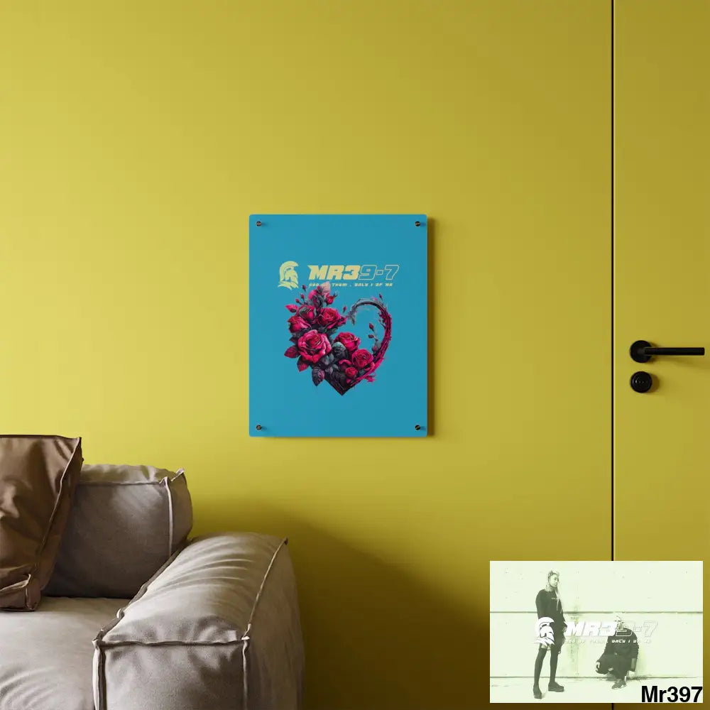 MR39-7 Heart made of Pink Roses on Black Background Acrylic Wall Art Panels Home Decor