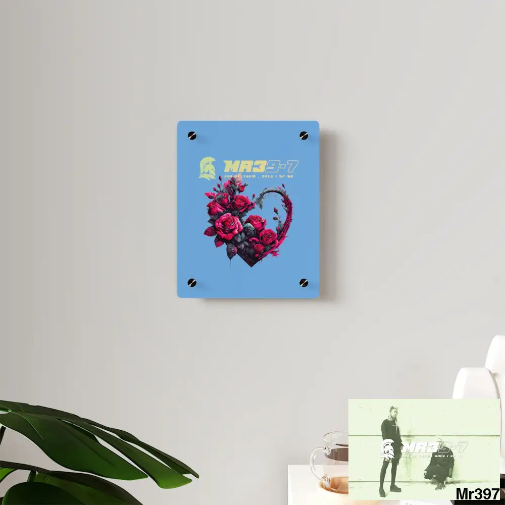 MR39-7 Heart made of Pink Roses on Black Background Acrylic Wall Art Panels Home Decor