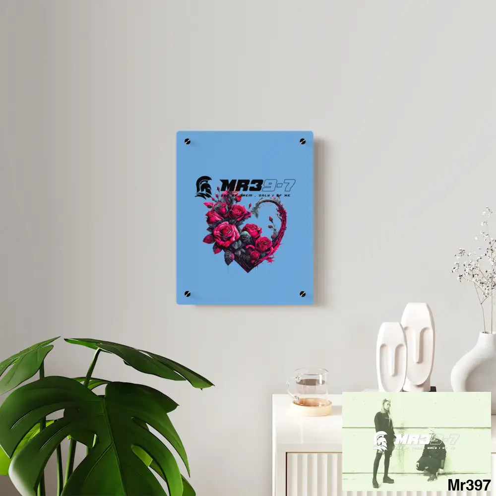 MR39-7 Heart made of Pink Roses on Black Background Acrylic Wall Art Panels Home Decor