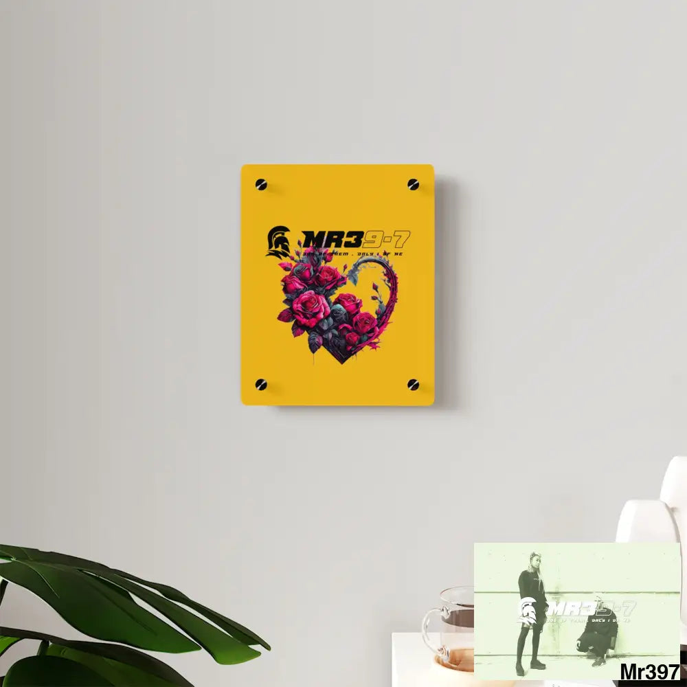 MR39-7 Heart made of Pink Roses on Black Background Acrylic Wall Art Panels Home Decor