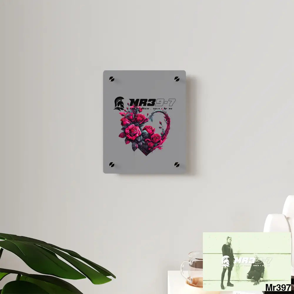 MR39-7 Heart made of Pink Roses on Black Background Acrylic Wall Art Panels Home Decor