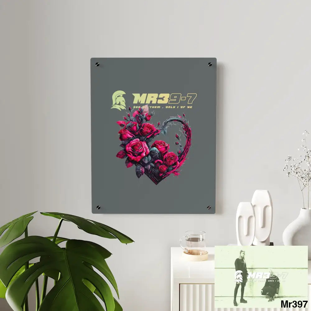 MR39-7 Heart made of Pink Roses on Black Background Acrylic Wall Art Panels Home Decor