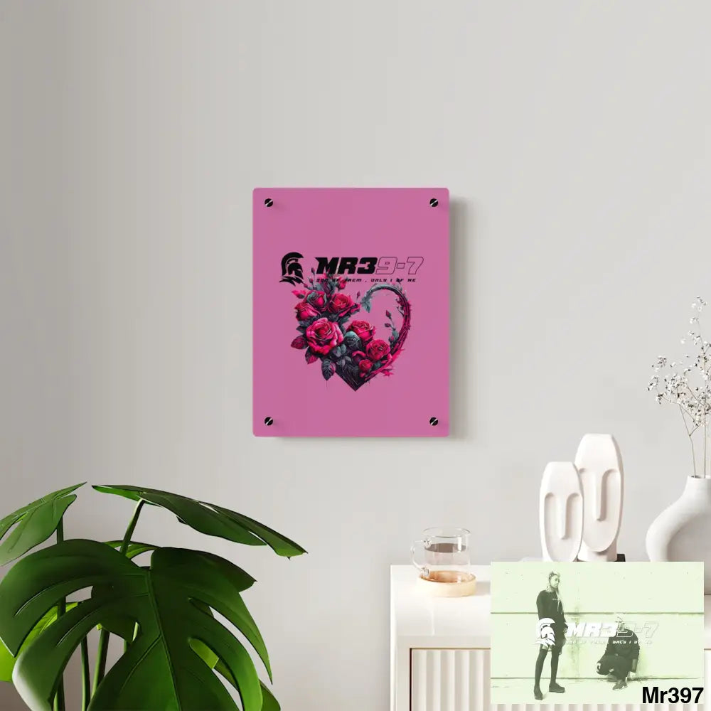 MR39-7 Heart made of Pink Roses on Black Background Acrylic Wall art Panels Home Decor