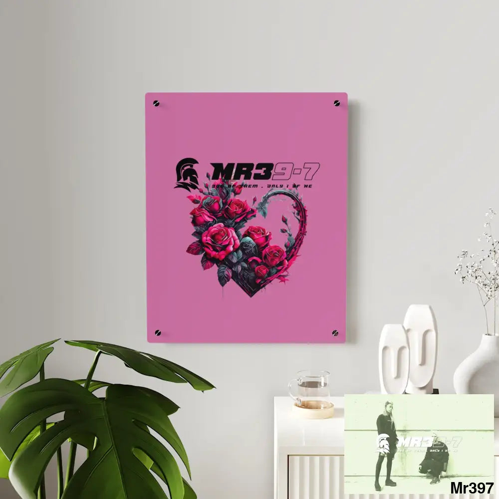 MR39-7 Heart made of Pink Roses on Black Background Acrylic Wall Art Panels Home Decor