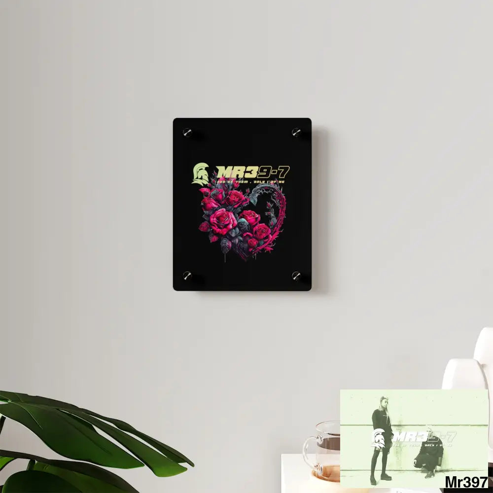 MR39-7 Heart made of Pink Roses on Black Background Acrylic Wall Art Panels Home Decor
