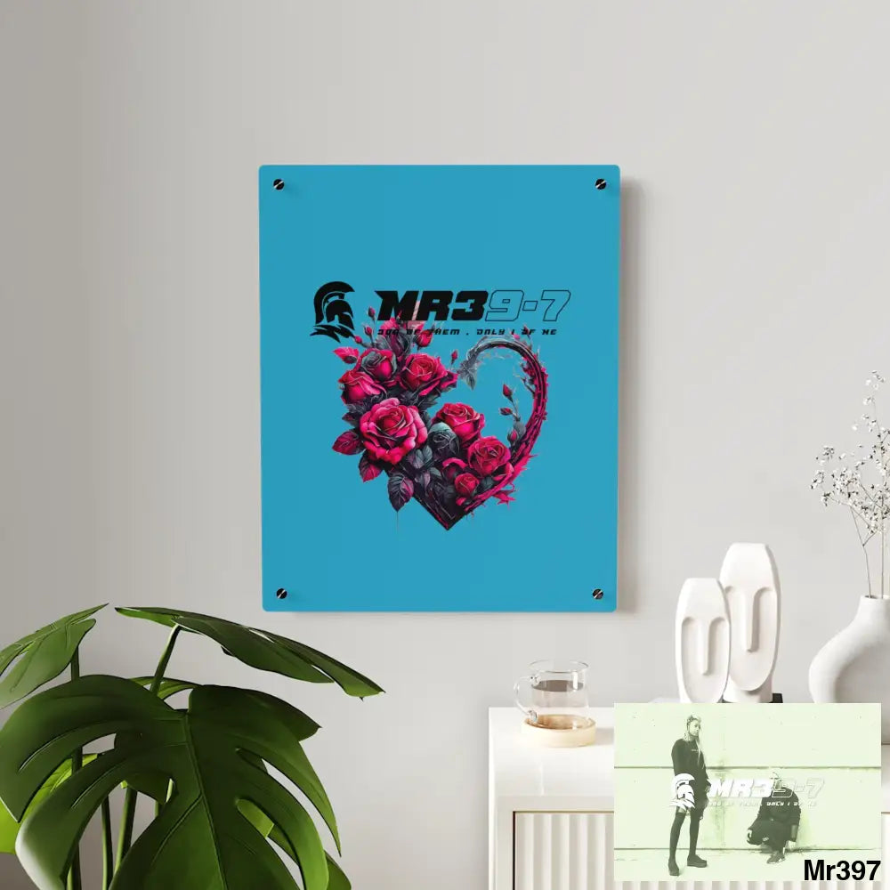 MR39-7 Heart made of Pink Roses on Black Background Acrylic Wall Art Panels Home Decor