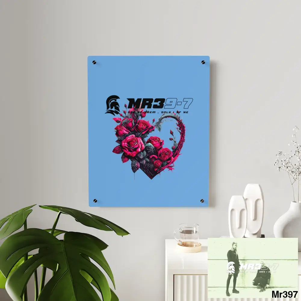 MR39-7 Heart made of Pink Roses on Black Background Acrylic Wall Art Panels Home Decor