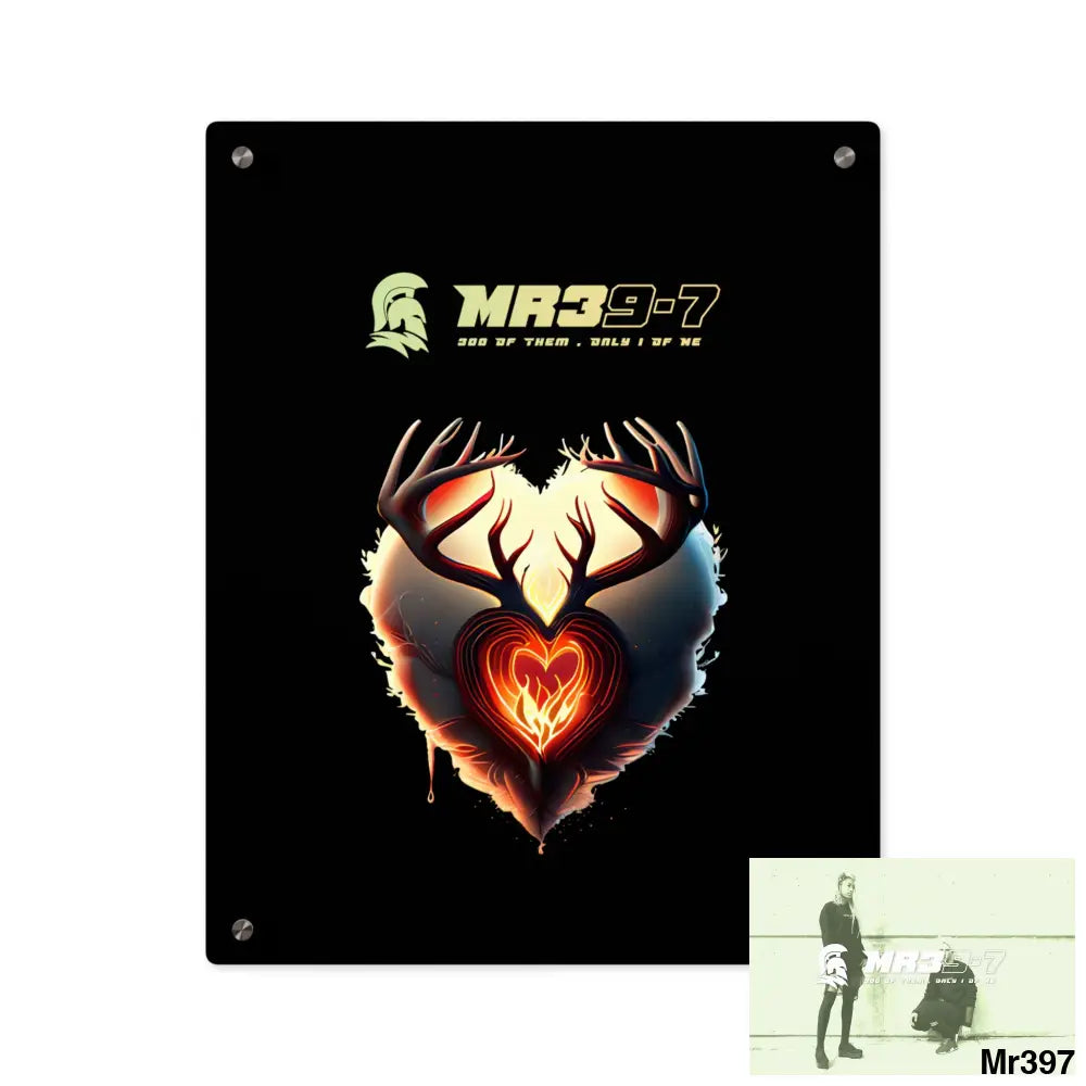 MR39-7 Heart of Fire Stag Antler Graphic Acrylic Wall Art Panels 16″ x 20″ (Vertical) / 0.25’’ Home Decor