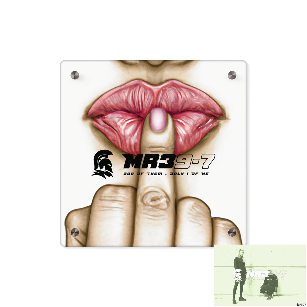 MR39-7 Kissing Mouth with Middle Finger Acrylic Wall Art Panels 11’’ x 11’’ (Square) / 0.25’’ Home Decor