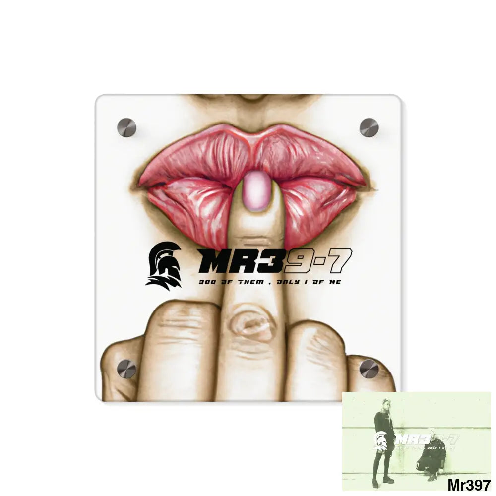 MR39-7 Kissing Mouth with Middle Finger Acrylic Wall Art Panels 8’’ x 8’’ (Square) / 0.25’’ Home Decor
