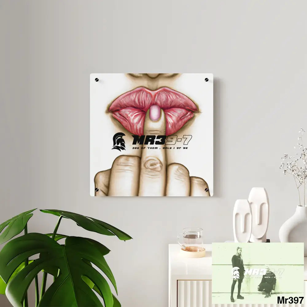 MR39-7 Kissing Mouth with Middle Finger Acrylic Wall Art Panels Home Decor