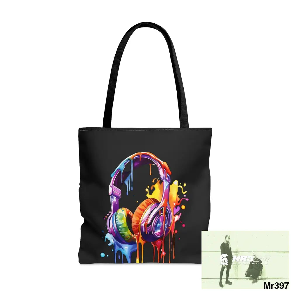 MR39-7 Melting Headphones Tote Bag (AOP) Large Bags