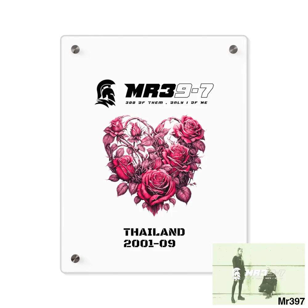 MR39-7 Thailand 2001--09 Heart Made of Pink Roses Beautiful Floral Acrylic Wall Art Panels 11″ x 14″ (Vertical)