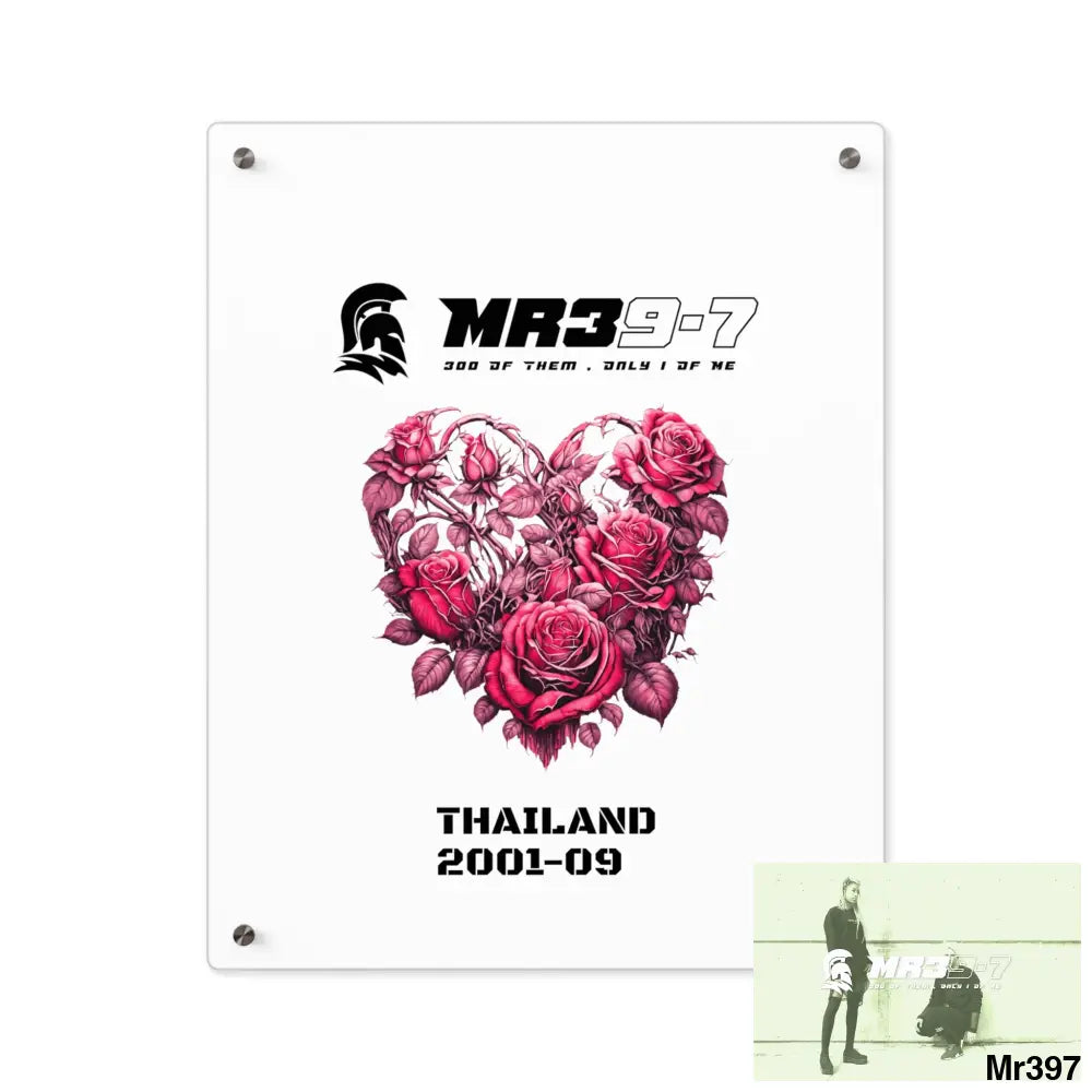 MR39-7 Thailand 2001--09 Heart Made of Pink Roses Beautiful Floral Acrylic Wall Art Panels 16″ x 20″ (Vertical)